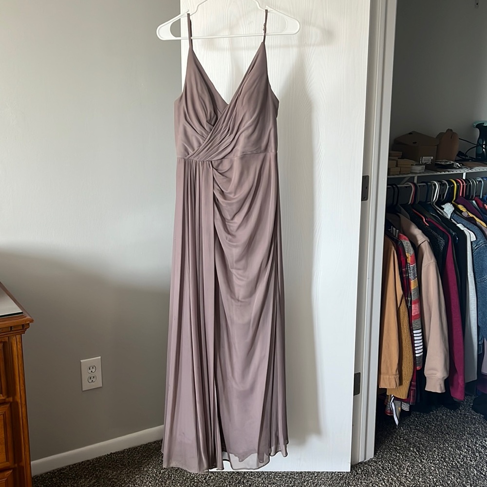Azazie Evalin. Size A10. Color: Hazelnut. Worn for one wedding.